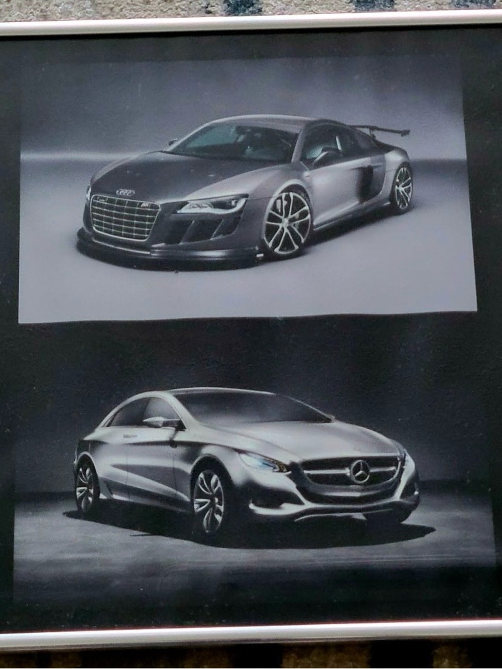Framed Silver Sports Cars Photography Print - Audi & Mercedes Style